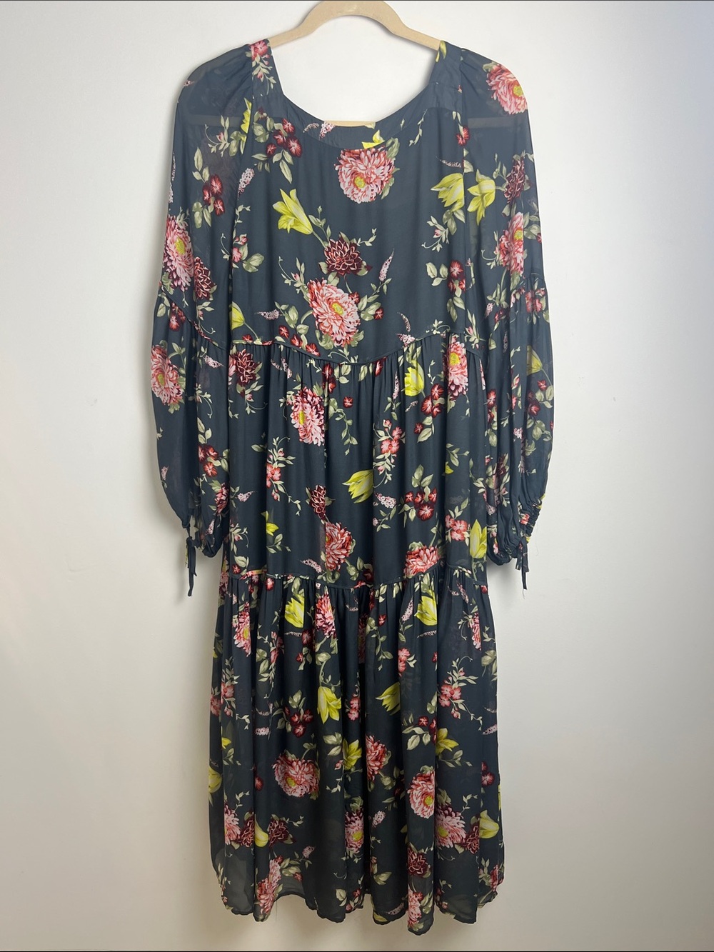 Anthropologie Size 2X Dark Gray Evelin‎ Green Floral Boho Tiered Maxi Dress - Picture 10 of 13